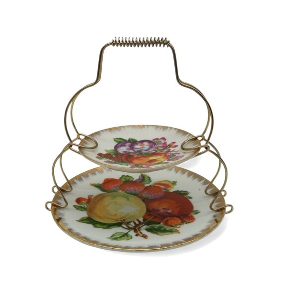 GIFTCRAFT Japan Plate Stand 2-Tier Fruit Design Japan Vintage - Picture 4 of 11